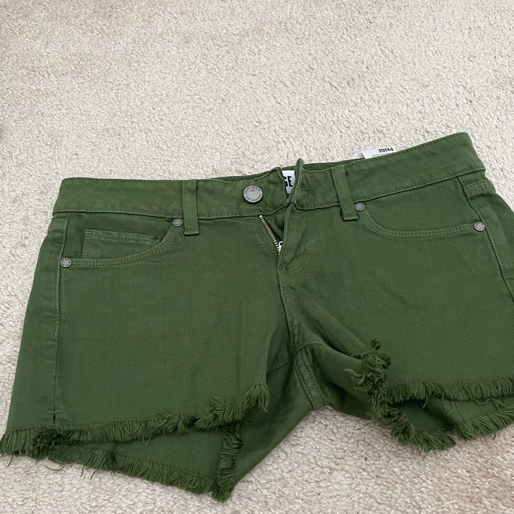 Paige cut off dark green jean shorts size 26